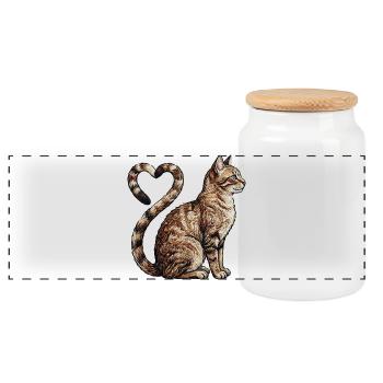 Cat love in embroidered look (printed) - Panoramic Cookie Jar with Wooden Lid - white - Front