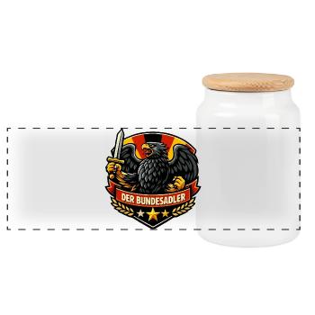 Bundesadler-Wappen - Panorama Keksdose mit Holzdeckel - Weiß - Vorne