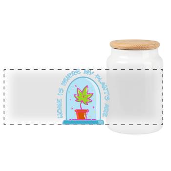 Home is where my plants are - Panoramic Cookie Jar with Wooden Lid - white - Front