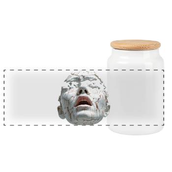 Broken Porcelain Mask - Panoramic Cookie Jar with Wooden Lid - white - Front