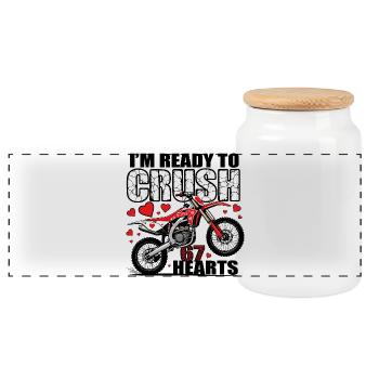 Crush Ready Moto Hearts - Panoramic Cookie Jar with Wooden Lid - white - Front