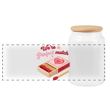 Perfect Match Love Funny Valentine Design - Panoramic Cookie Jar with Wooden Lid - white - Front