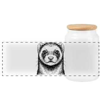 Ferret - Panoramic Cookie Jar with Wooden Lid - white - Front
