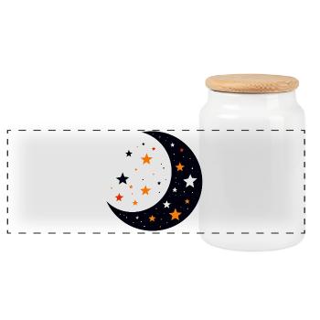 Moon and Stars Moon Star Pattern of Night Motif - Panoramic Cookie Jar with Wooden Lid - white - Front