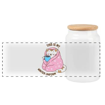 Funny Winter Quotes - Panoramic Cookie Jar with Wooden Lid - white - Front