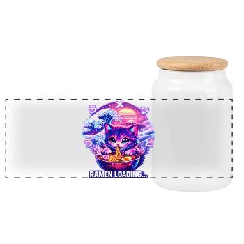 Ramen Cat Cyber gaming - Panoramic Cookie Jar with Wooden Lid - white - Front