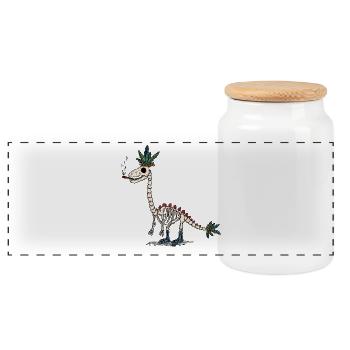 Stoner Dino Skeleton Joint & Flowers - Panoramic Cookie Jar with Wooden Lid - white - Front
