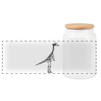 Skeleton Dino with Hat Gentleman Design - Panoramic Cookie Jar with Wooden Lid - white - Front