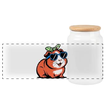 Cobaye drôle avec des lunettes de soleil - Boîte à biscuits avec couvercle en bois - blanc - Devant