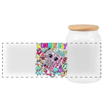 Number Day 2026 Kaleido Calculator - Panoramic Cookie Jar with Wooden Lid - white - Front