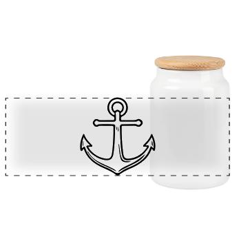 Anchor Symbol Outline - Panoramic Cookie Jar with Wooden Lid - white - Front