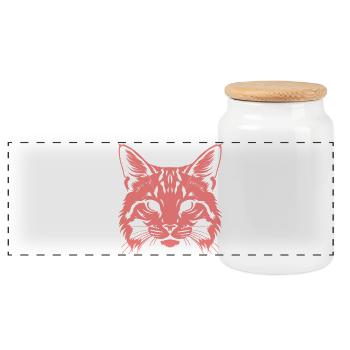 Cat Head Silhouette - Panoramic Cookie Jar with Wooden Lid - white - Front