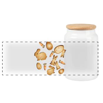 Easter Cookie Cookie Motifs Set with Bunny & Egg - Panoramic Cookie Jar with Wooden Lid - white - Front