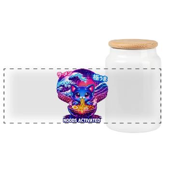 Ramen Kitty Neon Wave - Panoramic Cookie Jar with Wooden Lid - white - Front