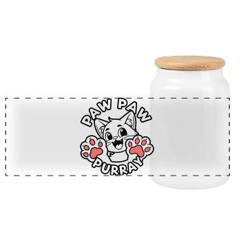 Paw Paw Purray - Chat heureux qui élève des pattes - Boîte à biscuits avec couvercle en bois - blanc - Devant