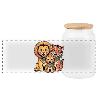 Löwe Tiger Leopard Freunde – Lustiges Tiermotiv - Panorama Keksdose mit Holzdeckel - Weiß - Vorne