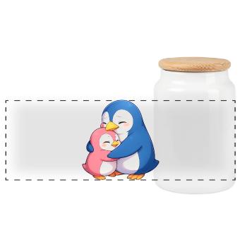 Cuddly penguins hug - Panoramic Cookie Jar with Wooden Lid - white - Front