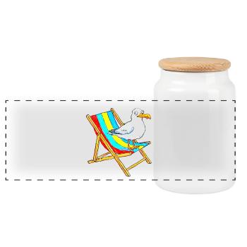 Seagull on colorful beach chair - Panoramic Cookie Jar with Wooden Lid - white - Front