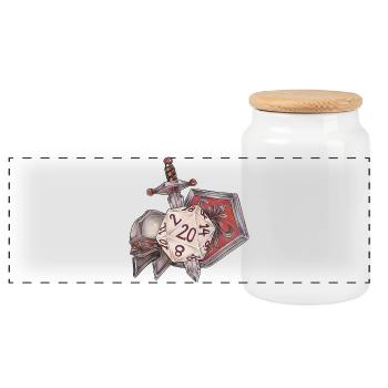 Rollenspiel Tabletop D20 Würfel Geschenk Kämpfer - Panorama Keksdose mit Holzdeckel - Weiß - Vorne