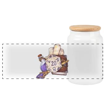 Role Playing Game Tabletop D20 Dice Gift Wizard - Panoramic Cookie Jar with Wooden Lid - white - Front