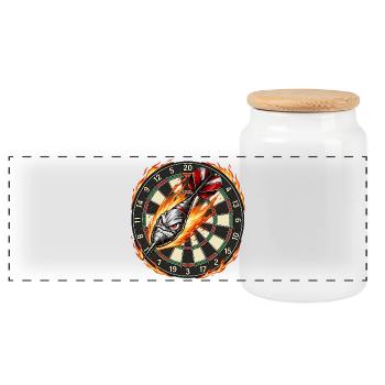 Flame arrow meets dartboard - Panoramic Cookie Jar with Wooden Lid - white - Front