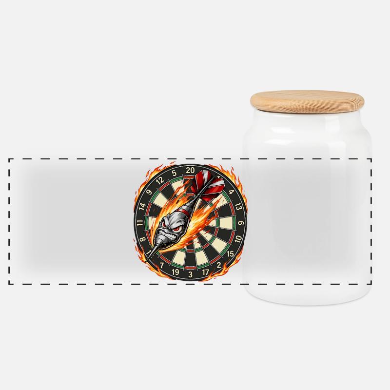 Flammenpfeil trifft Dartboard - Panorama Keksdose mit Holzdeckel - Weiß