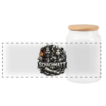 Königskampf im Schachreich - Panorama Keksdose mit Holzdeckel - Weiß - Vorne