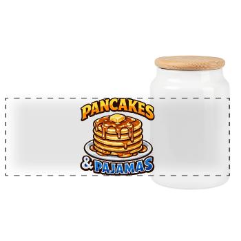 Pancakes and pajamas love breakfast pancakes - Panoramic Cookie Jar with Wooden Lid - white - Front