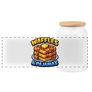 Waffles and pajamas love breakfast waffles - Panoramic Cookie Jar with Wooden Lid - white - Front