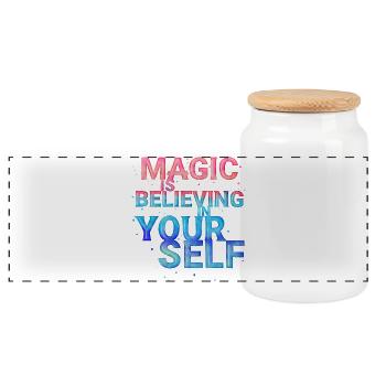 Magic Is Believing in Yourself - Panoramic Cookie Jar with Wooden Lid - white - Front