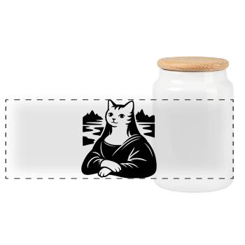 Cat Lisa Portrait - Panoramic Cookie Jar with Wooden Lid - white - Front