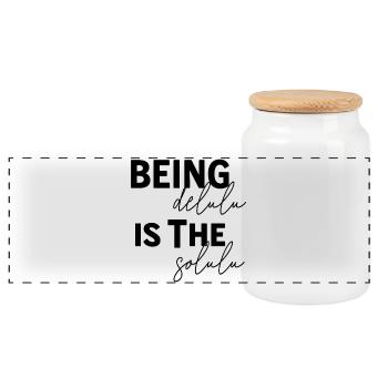 Being Delulu Is The Solulu - Panorama Keksdose mit Holzdeckel - Weiß - Vorne