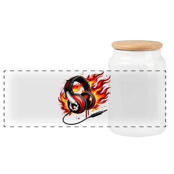 Conception du crâne casque à flamme - Boîte à biscuits avec couvercle en bois - blanc - Devant