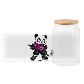 Eishockeyspieler Panda - Panorama Keksdose mit Holzdeckel - Weiß - Vorne