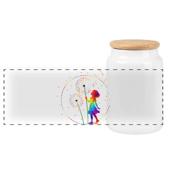 Fille arc-en-ciel avec pissenlit - Boîte à biscuits avec couvercle en bois - blanc - Devant