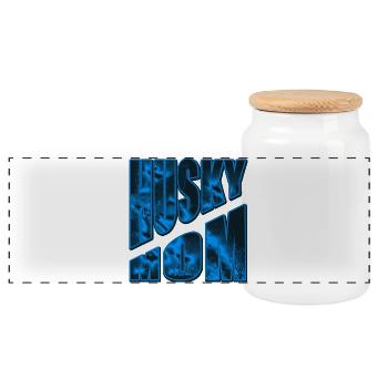Husky Mom Neon Night Forest - Panoramic Cookie Jar with Wooden Lid - white - Front