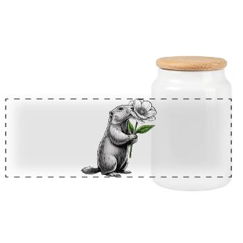 Marmot with flower - Panoramic Cookie Jar with Wooden Lid - white - Front