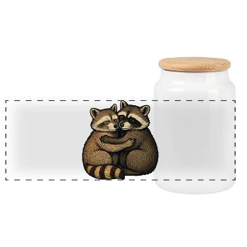Embraced raccoon friendship - Panoramic Cookie Jar with Wooden Lid - white - Front