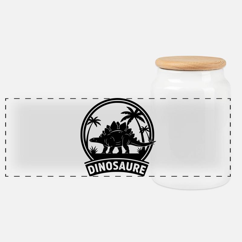 Dinosaur 3 - Panoramic Cookie Jar with Wooden Lid - white