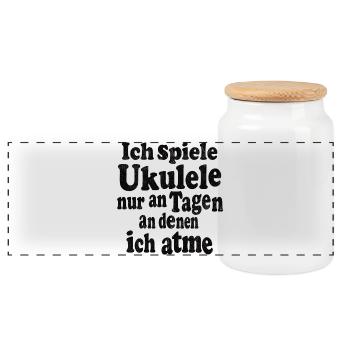 Ich spiele Ukulele nur an Tagen an denen ich atme - Panorama Keksdose mit Holzdeckel - Weiß - Vorne