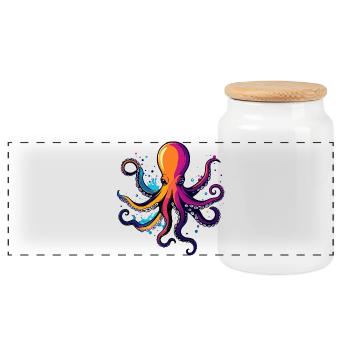 Bunter Oktopus Neon Tintentraum - Panorama Keksdose mit Holzdeckel - Weiß - Vorne