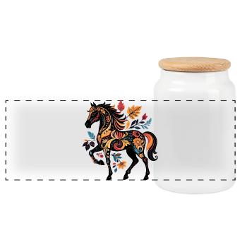 Cheval ornemental aux motifs de feuilles - Boîte à biscuits avec couvercle en bois - blanc - Devant