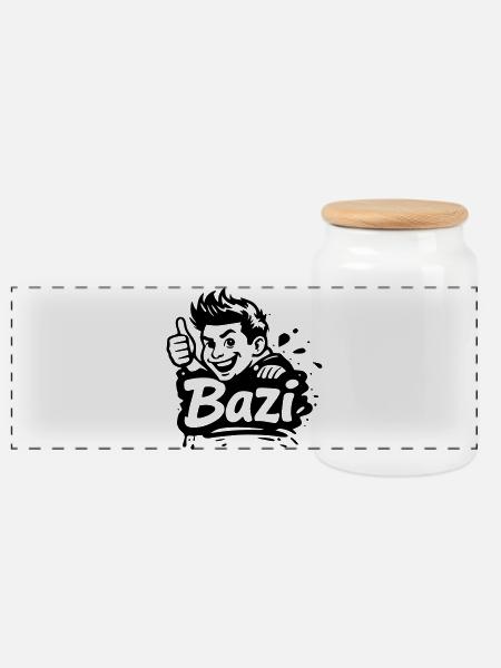 Bazi - Panoramic Cookie Jar with Wooden Lid - white