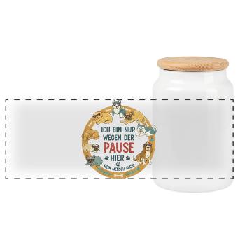 I'm only here for the break – dog saying - Panoramic Cookie Jar with Wooden Lid - white - Front