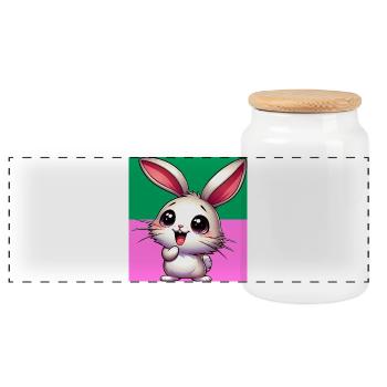 rabbit - Panoramic Cookie Jar with Wooden Lid - white - Front