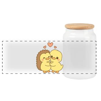 Couple de canards pour la Saint-Valentin - Boîte à biscuits avec couvercle en bois - blanc - Devant