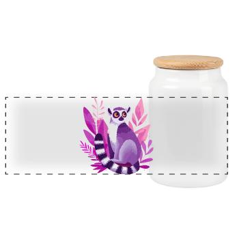 Violetter Lemur im Pinken Dschungel - Panorama Keksdose mit Holzdeckel - Weiß - Vorne