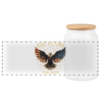 250 Years America Anniversary 1776-2026 Eagle Flag - Panoramic Cookie Jar with Wooden Lid - white - Front