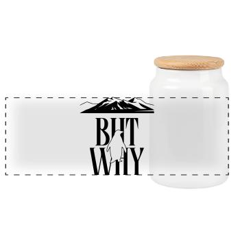 But Why Penguin Meme Minimalist Art - Panoramic Cookie Jar with Wooden Lid - white - Front