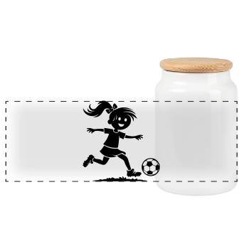 Fussball Mädchen - Panorama Keksdose mit Holzdeckel - Weiß - Vorne